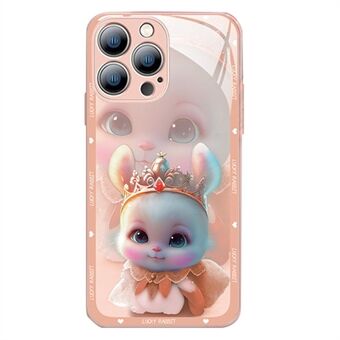 For iPhone 14 Pro Anti-Fading Tempered Glass+TPU Phone Cover Anti-Fading Princess Rabbit Pattern Printing Phone Case