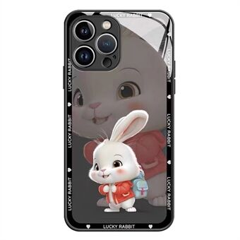 Anti-fall Tempered Glass + TPU Phone Case For iPhone 14 Pro, Jacket Backpack Rabbit Pattern Shockproof Mobile Phone Back Cover