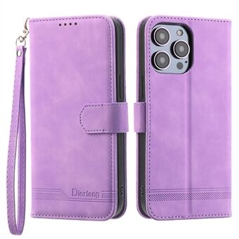 DIERFENG DF-03 Lines Imprinted Phone Case for iPhone 14 Pro, PU Leather Magnetic Clasp Wallet Stand Cover