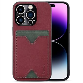 For iPhone 14 Pro Cowhide Leather Coated TPU Phone Case Precise Cutout Camera Protection Kickstand Cover with Card Holder