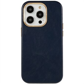 For iPhone 14 Pro PU Leather+PC Cell Phone Cover Business Phone Case with Metal Lens Ring Frame