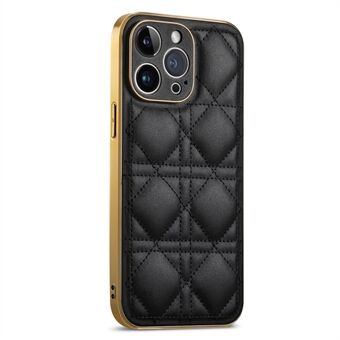 SUTENI For iPhone 14 Pro Stitching Line Rhombus PU Leather Coated TPU+PC Protective Case Electroplating Phone Cover