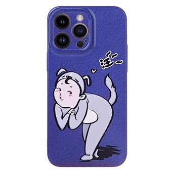 For iPhone 14 Pro Hard PC Case, Cartoon Cat Girl  /  Dog Boy Pattern Printing Couple Phone Cover