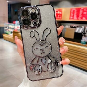 For iPhone 14 Pro Cartoon Rabbit Glitter TPU Back Cover Electroplating Anti-drop Phone Case with Lens Film