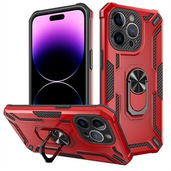 For iPhone 14 Pro Rotary Ring Kickstand Phone Case PC + TPU Protective Phone Cover - Red