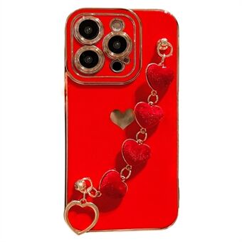 For iPhone 14 Pro Phone Case Electroplating TPU Phone Cover with Plush Love-Heart Strap