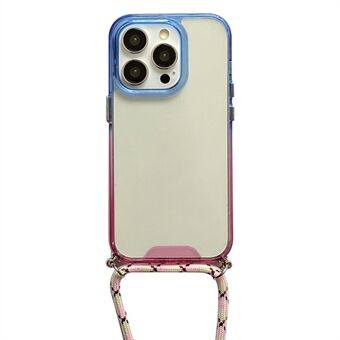 For iPhone 14 Pro Gradient Color Phone Case Soft TPU Transparent Back Phone Cover with Lanyard