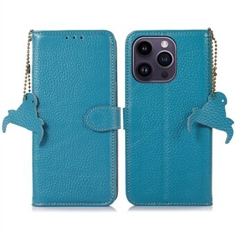 For iPhone 14 Pro Genuine Cow Leather Phone Case with RFID Blocking Wallet Flip Stand Phone Cover