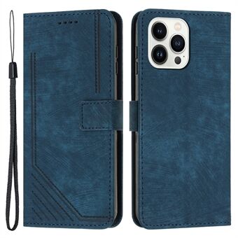 For iPhone 14 Pro Skin-touch Leather Phone Case Lines Imprinted Wallet Stand Cover