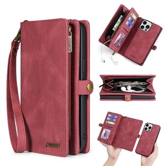 MEGSHI 017 Series For iPhone 14 Pro Detachable Magnet Cover with Wrist Strap Zipper Wallet Leather Case