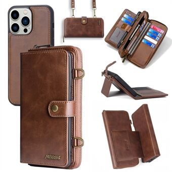 MEGSHI 020 Series for iPhone 14 Pro Detachable 2-in-1 Wallet Cover PU Leather+PC+TPU Phone Stand Case