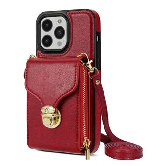 For iPhone 14 Pro PU Leather Coated TPU Zipper Phone Case Card Slot Kickstand Shockproof Cover