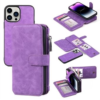 MEGSHI 007 Series for iPhone 14 Pro TPU PC Phone Shell Detachable PU Leather Wallet Case