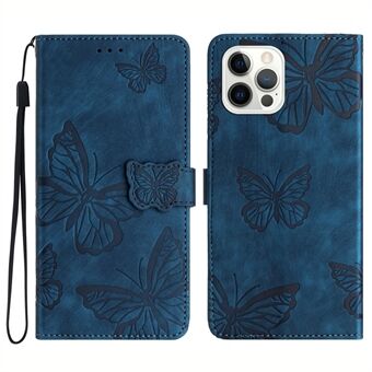 Stand Wallet Case for iPhone 14 Pro PU Leather Butterfly Imprinted Skin-touch Phone Cover