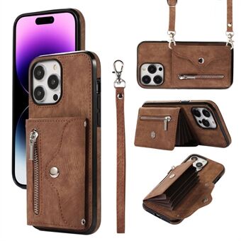 For iPhone 14 Pro PU Leather+TPU Scratch Proof Phone Case Kickstand Cover with RFID Blocking Card Bag