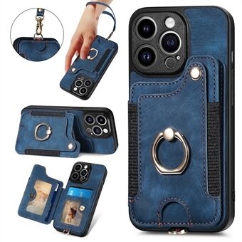 Bump Proof Cover for iPhone 14 Pro RFID Blocking Card Holder PU Leather+PC+TPU Kickstand Phone Case