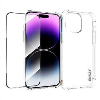 ENKAY HAT PRINCE Clear TPU Case for iPhone 14 Pro Shockproof Phone Cover with High Aluminium-silicon Glass Screen Film