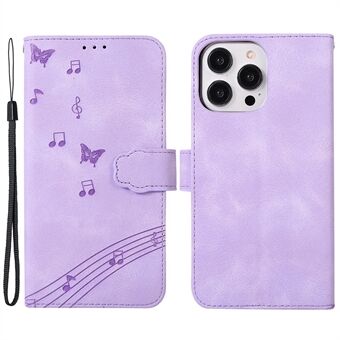 PU Leather Phone Case for iPhone 14 Pro , Imprinted Musical Notation Pattern Wallet Stand Cover