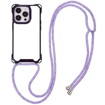 For iPhone 14 Pro Transparent Acrylic + TPU Case Four Corner Anti-drop Phone Cover with Lanyard