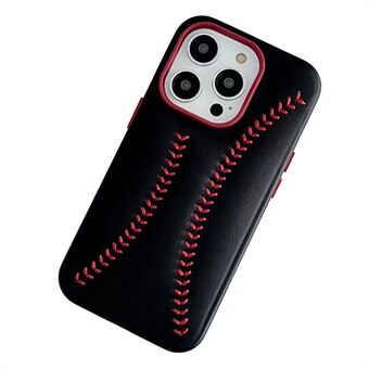 Phone Case for iPhone 14 Pro Scratch Proof Baseball Texture Embroidery PU Leather Coated PC Cover