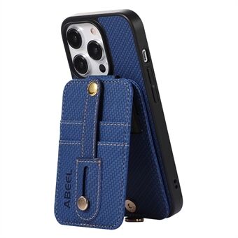 ABEEL Style 02 For iPhone 14 Pro RFID Blocking Card Holder Kickstand PU Leather+TPU Cover Carbon Fiber Texture Phone Case