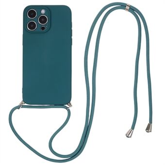 For iPhone 14 Pro Fiber Lining Phone Case Rubberized Soft TPU Phone Cover with Long Lanyard