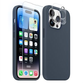 NORTHJO For iPhone 14 Pro Magnetic Silicone Phone Case with Tempered Glass Film+Camera Lens Protector