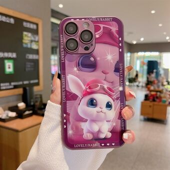 For iPhone 14 Pro Back Shell with Lens Film Rabbit Pilot Pattern Printing Tempered Glass+TPU Phone Case