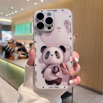 For iPhone 14 Pro Metal Paint Design Panda Decor Phone Case Hard Glass+TPU Phone Cover