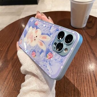 For iPhone 14 Pro Anti-Scratch Phone Case Strawberry Rabbit Decor Metal Paint Glass+TPU Phone Cover