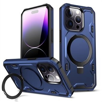 For iPhone 14 Pro TPU + PC Hybrid Phone Case Invisible Ring Kickstand Magnetic Cover Compatible with Magsafe