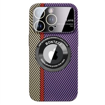 For iPhone 14 Pro Carbon Fiber Texture PC Phone Case Anti-Drop Magnetic Phone Cover with Concave Lens