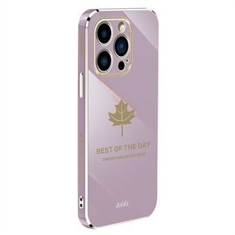 For iPhone 14 Pro 6D Electroplated Maple Leaf Phone Case Straight Edge Glossy TPU Cover