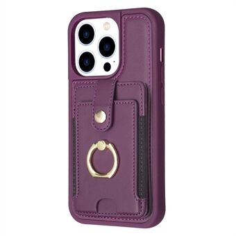 BF27 For iPhone 14 Pro Card Slots Phone Case PU Leather Coated TPU Rotation Ring Kickstand Cover