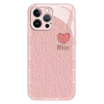 For iPhone 14 Pro Tempered Glass+TPU Phone Cover Metal Paint Heart Decor Oil Painting Phone Case