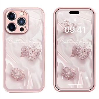 For iPhone 14 Pro Tempered Glass+TPU Anti-drop Cover Rose Pattern Phone Case