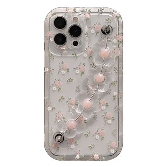 For iPhone 14 Pro Flower Pattern Phone Case Soft TPU Clear Phone Cover with Flower Decor Chain