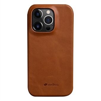 MELKCO For iPhone 14 Pro Incomplete Waxy Genuine Cow Leather Coated PC Case Phone Guard Cover