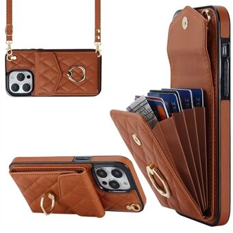 Back Cover for iPhone 14 Pro RFID Blocking Multiple Card Slots Ring Kickstand PU Leather+TPU Phone Case