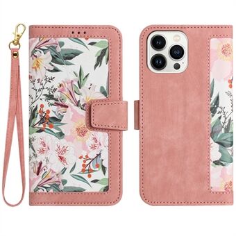 PU Leather Phone Stand Case for iPhone 14 Pro , Card Holder Flower Pattern Printing Phone Cover