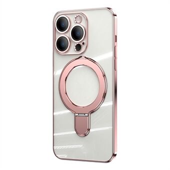 For iPhone 14 Pro Magnetic Ring Kickstand Cover TPU+Acrylic Transparent Phone Case with Camera Lens Film