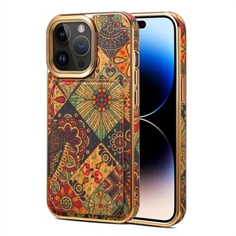 For iPhone 14 Pro PU Leather Coated PC+TPU Flower Pattern Case Card Slot Kickstand Electroplating Phone Cover