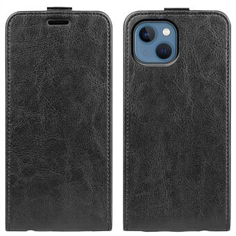 For iPhone 14 Plus 6.7 inch Impact Proof Vertical Flip Case Crazy Horse Texture PU Leather Magnetic Clasp Phone Cover with Card Holder