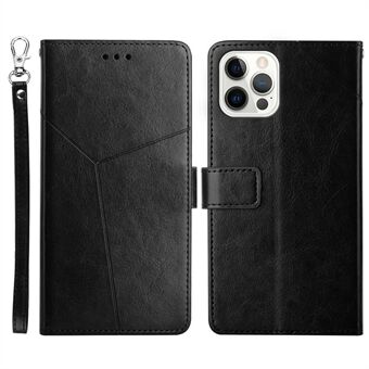 For iPhone 14 Plus 6.7 inch Cell Phone Cover PU Leather Y-Shaped Lines Imprinting Full Protection Wallet Stand Phone Case