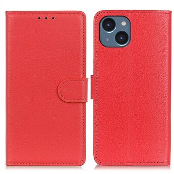 For iPhone 14 Plus 6.7 inch Litchi Texture Anti-fall Protection PU Leather Cover Stand Magnetic Wallet Cell Phone Case