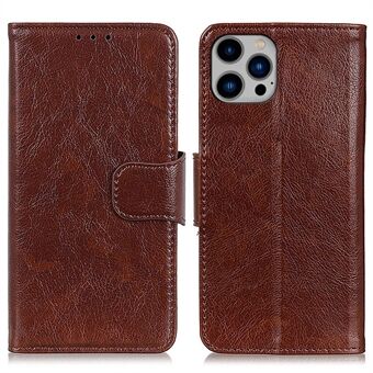 Split Leather Nappa Texture Phone Case for iPhone 14 Plus 6.7 inch, Anti-scratch Magnetic Closure Stand Wallet Phone Cover