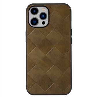 For iPhone 14 Plus 6.7 inch Anti-fall Phone Case Wear-resistant PU Leather Coated PC Cover with Grid Texture