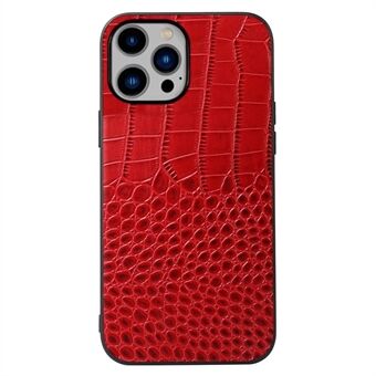 For iPhone 14 Plus 6.7 inch Anti-fall Crocodile Texture Phone Case Scratch Resistant Well Protection Phone Cover Genuine Cowhide Leather Coated PC+TPU Shell