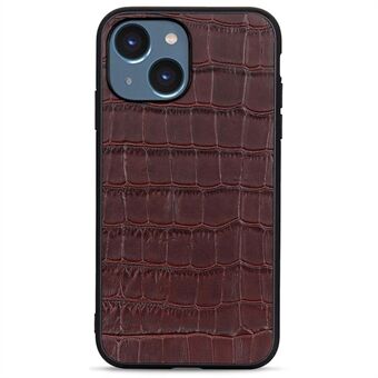 For iPhone 14 Plus 6.7 inch Anti-fall Phone Case Stylish Crocodile Texture Genuine Leather Case Non-slip Grip Well Protection Cover