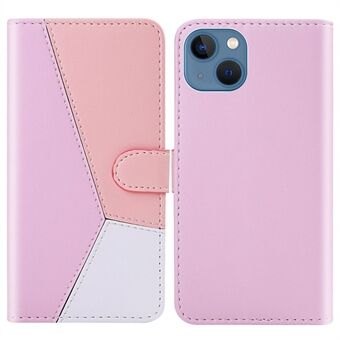 Three-color Splicing PU Leather Cover for iPhone 14 Plus 6.7 inch, Magnetic Clasp Phone Case with Stand Wallet